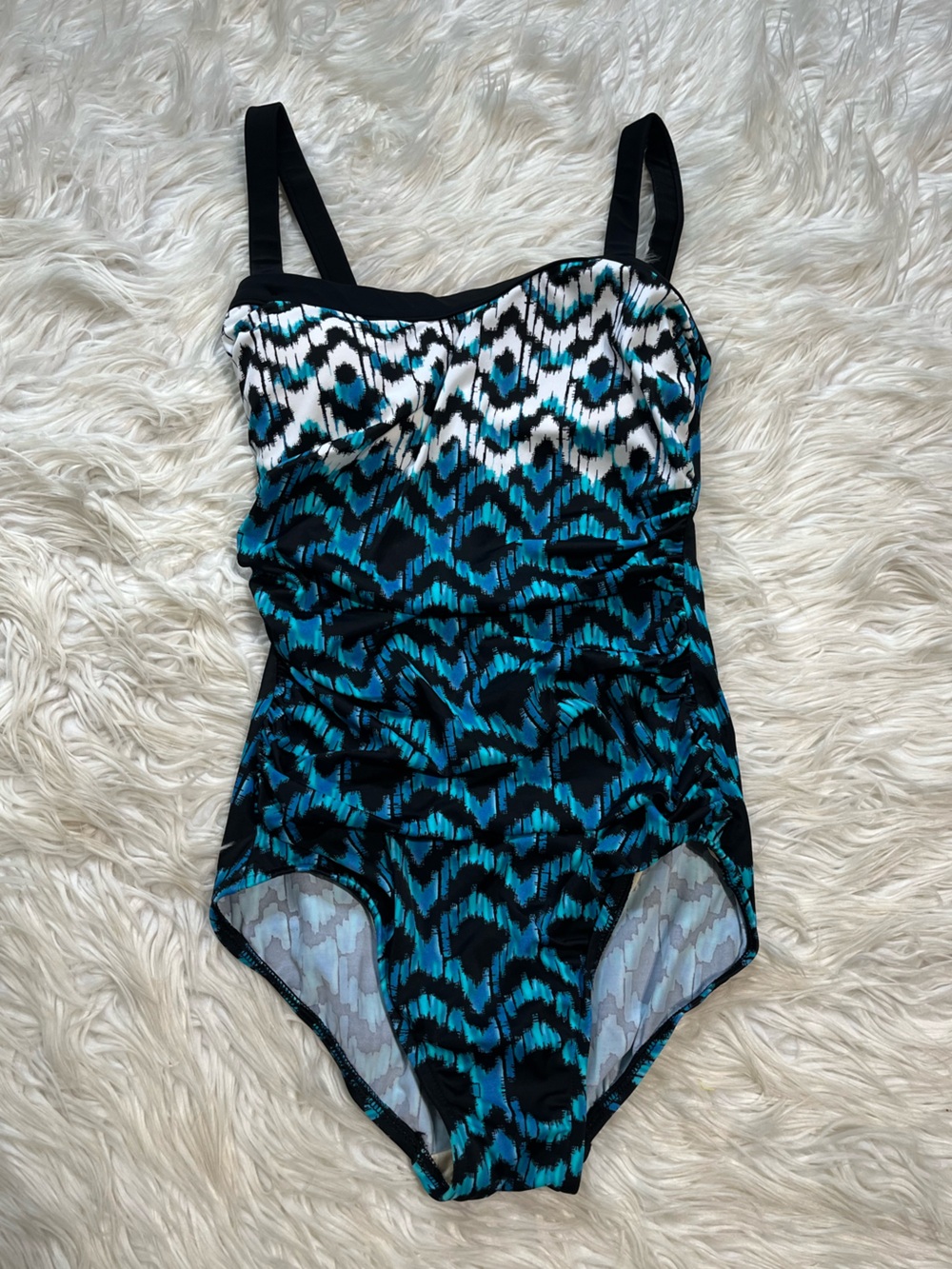 Rose Marie Reid Aqua Blue Ruched Front Shape Wear One Piece Swimsuit